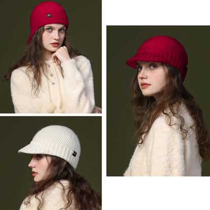 Winter Knit Beanie with Visor Loose Warm Snow Ski Hat – One Size
