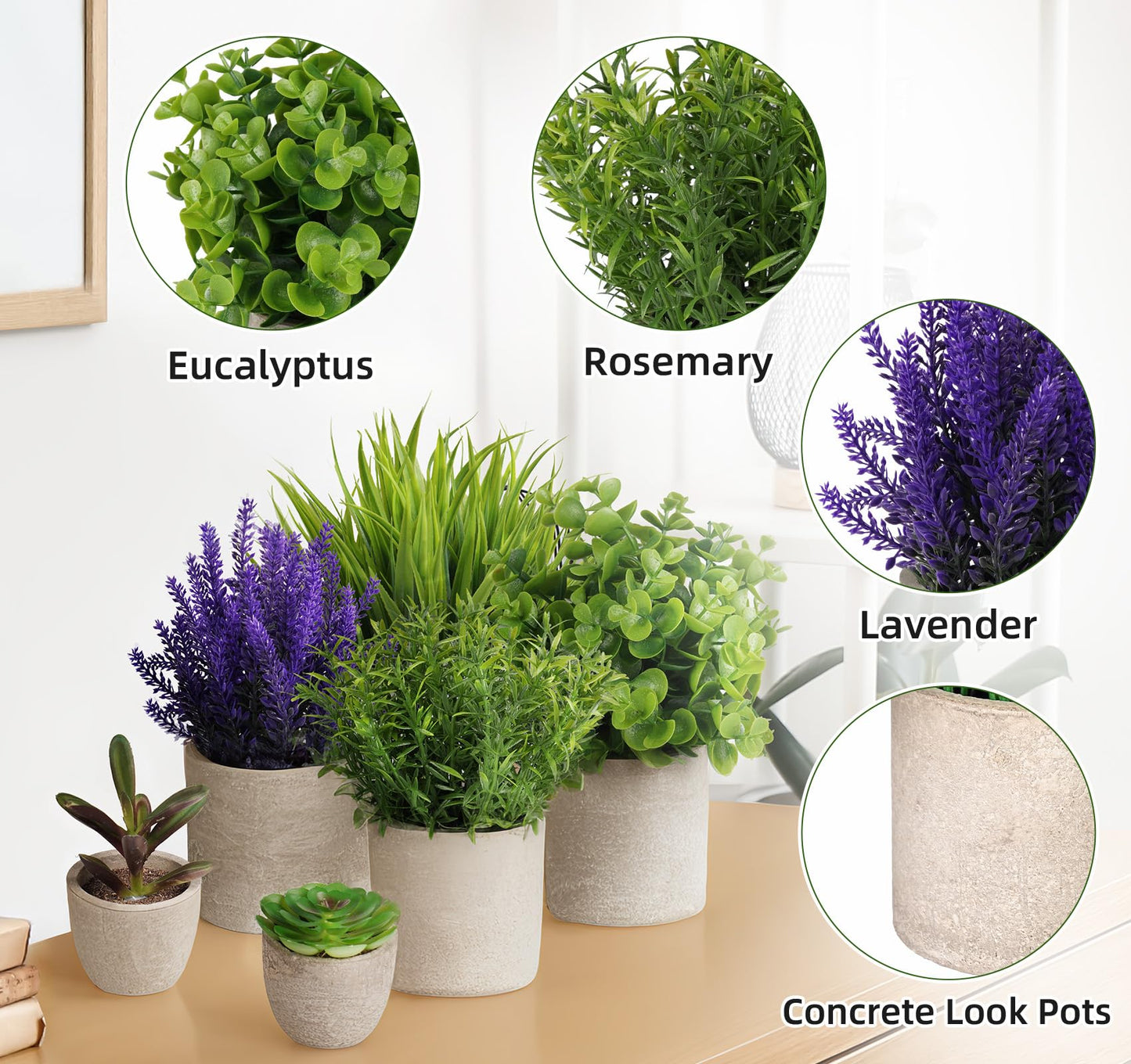 ilauke Artificial Plants, 6 Pack Small Artificial Plants, Artificial Plant with Pot, Plastic Plant Fake Plant Potted Plant