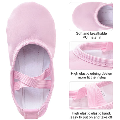Leather Ballet Shoes Full Sole Dance Slippers for Children & Women Sizes 22–40 – Pink/Beige/Black