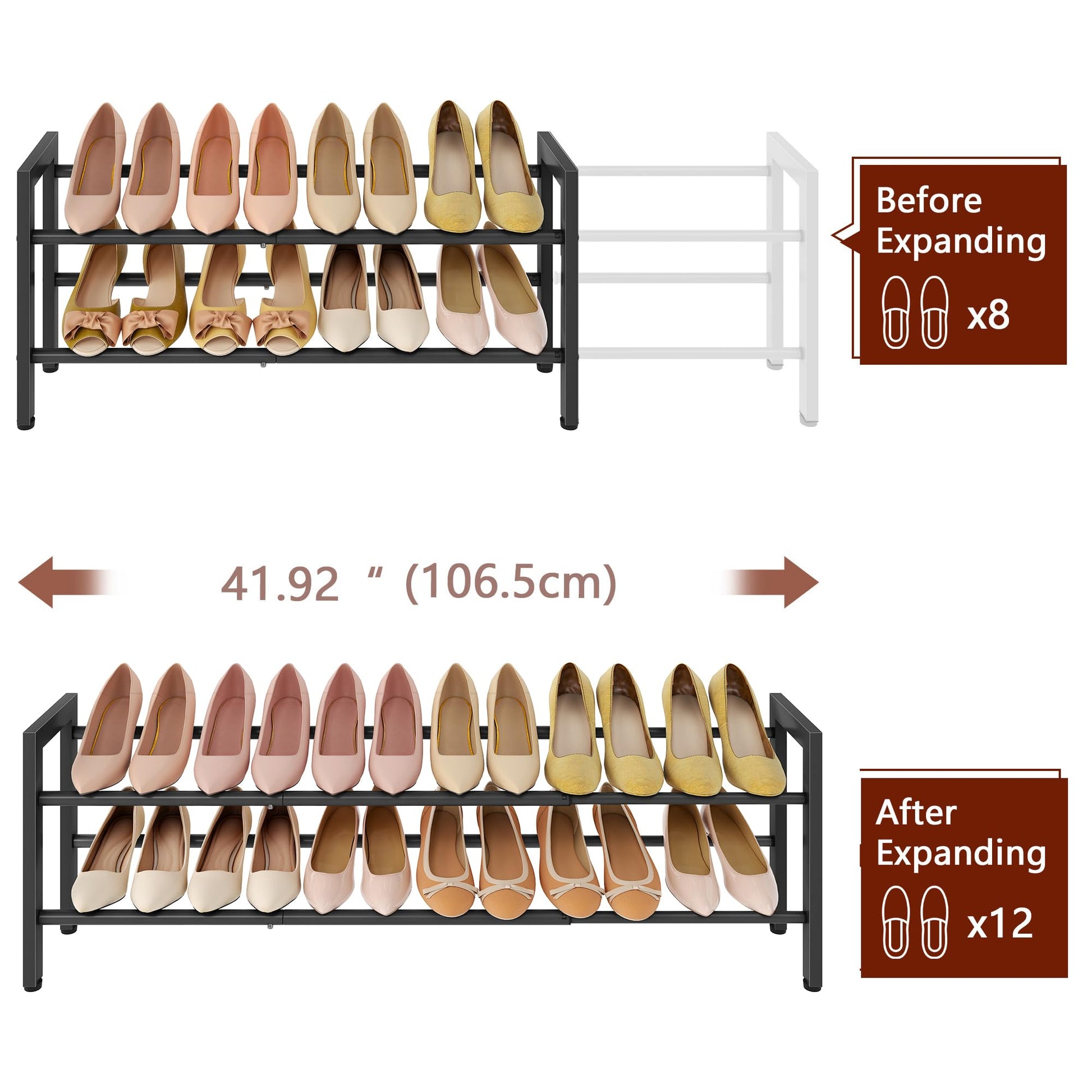 2-Tier Adjustable Metal Shoe Rack for Space-Saving – Black