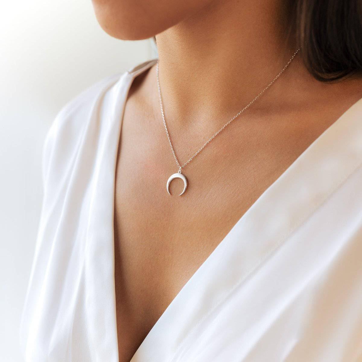 Moon Pendant Necklace Inverted Moon Design Silver Plated – Silver