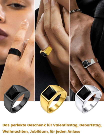 Signet Ring Stainless Steel Stone 8mm Wide Band – Black 72mm