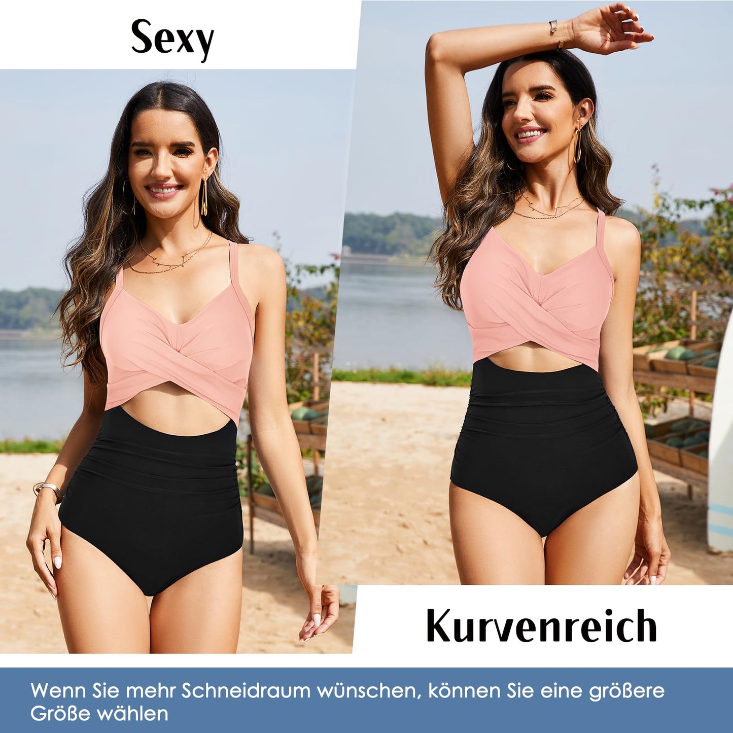 PONCEAU Swimsuit Tummy Control Women V Neck Swimwear Push Up Swimsuits Plus Size Cut Out One Piece Beachwear Swimsuit Sexy FX