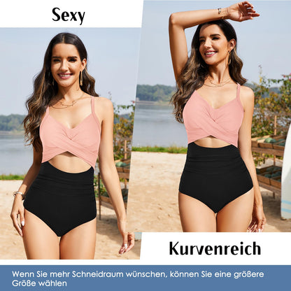 PONCEAU Swimsuit Tummy Control Women V Neck Swimwear Push Up Swimsuits Plus Size Cut Out One Piece Beachwear Swimsuit Sexy FX