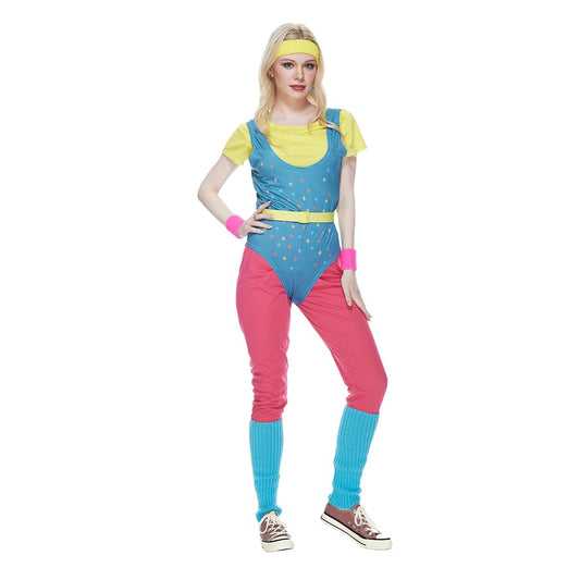 Women's Retro 80s Aerobic Outfit Sportswear Cosplay – One Size