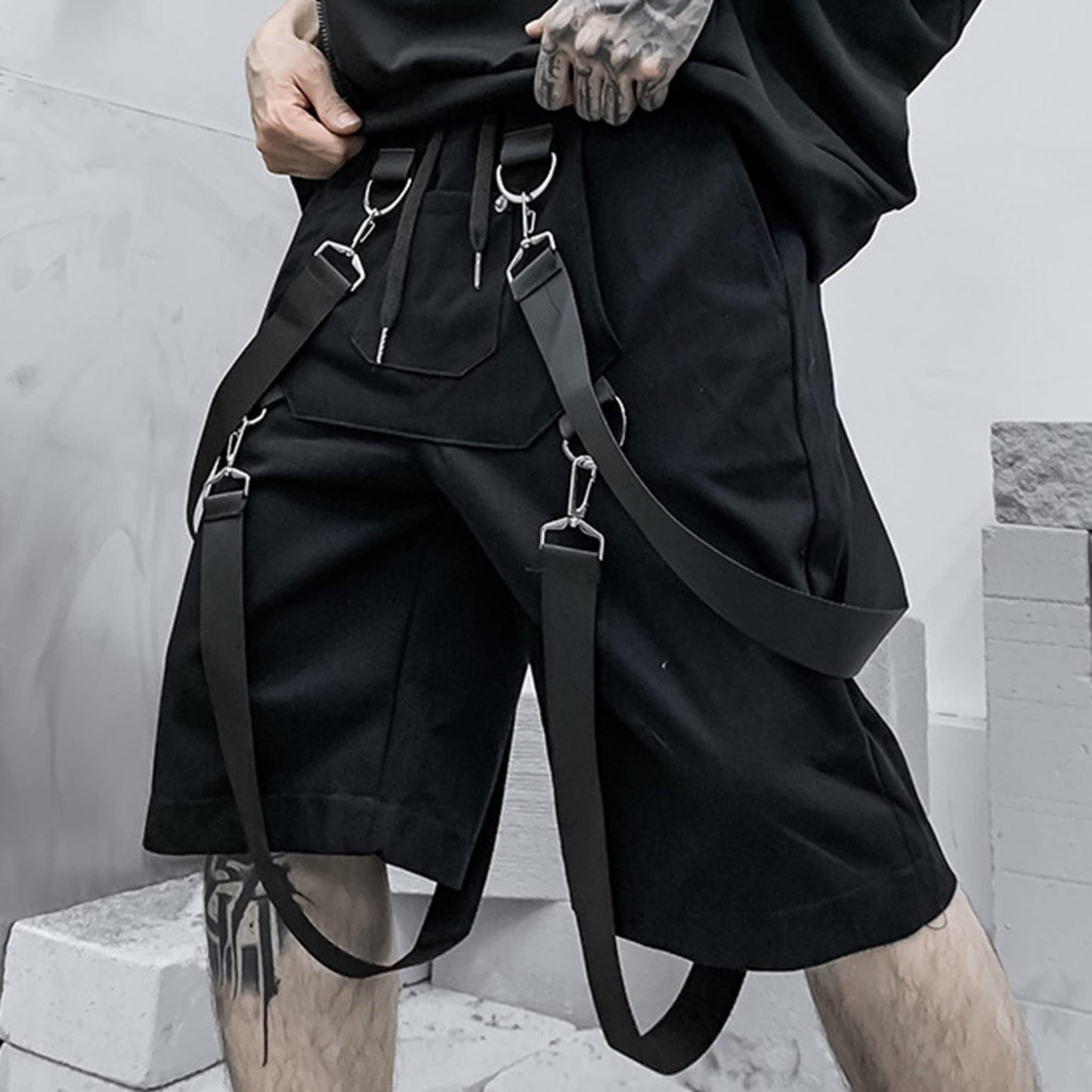 Men's Techwear Cargo Jogger Shorts Tactical Streetwear Hip Hop – Black S