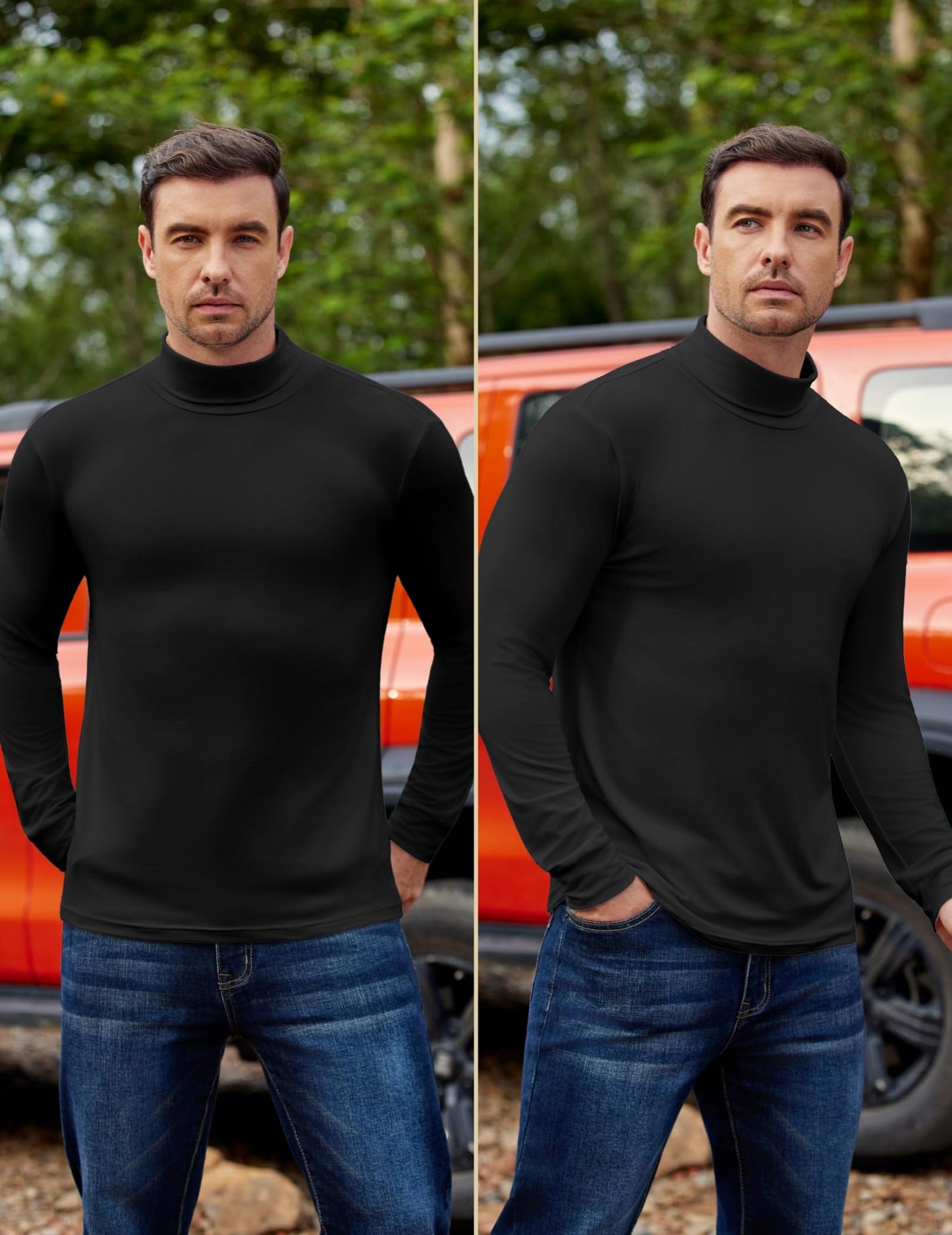Men's Winter Thermal Undershirt Long Sleeve Turtleneck – Black, White, Khaki XL
