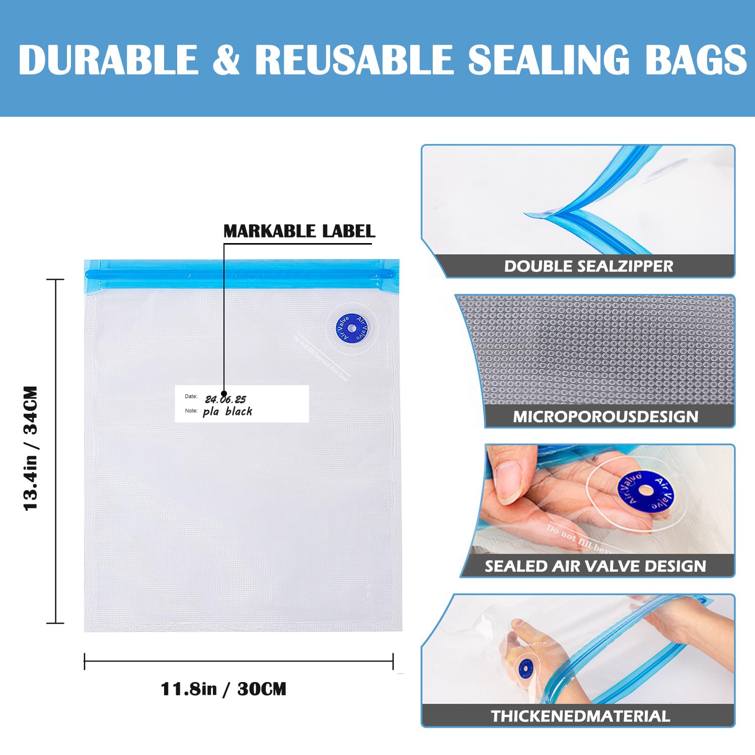 TIOPY 3D Printer Filament Vacuum Bag Kit 10 Pcs 30x34cm – Transparent