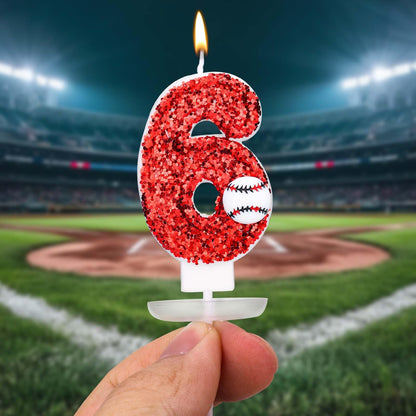 Baseball Birthday Number Candle, 7.5cm Glitter Happy Birthday Cake Topper Red Sequin Number Candle Sports Theme Baseball Cake