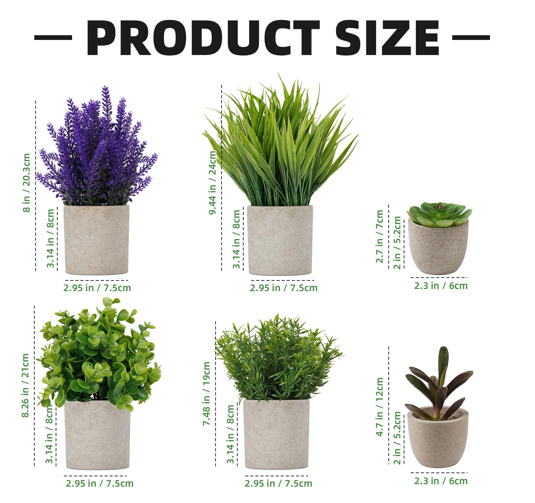 ilauke Artificial Plants, 6 Pack Small Artificial Plants, Artificial Plant with Pot, Plastic Plant Fake Plant Potted Plant