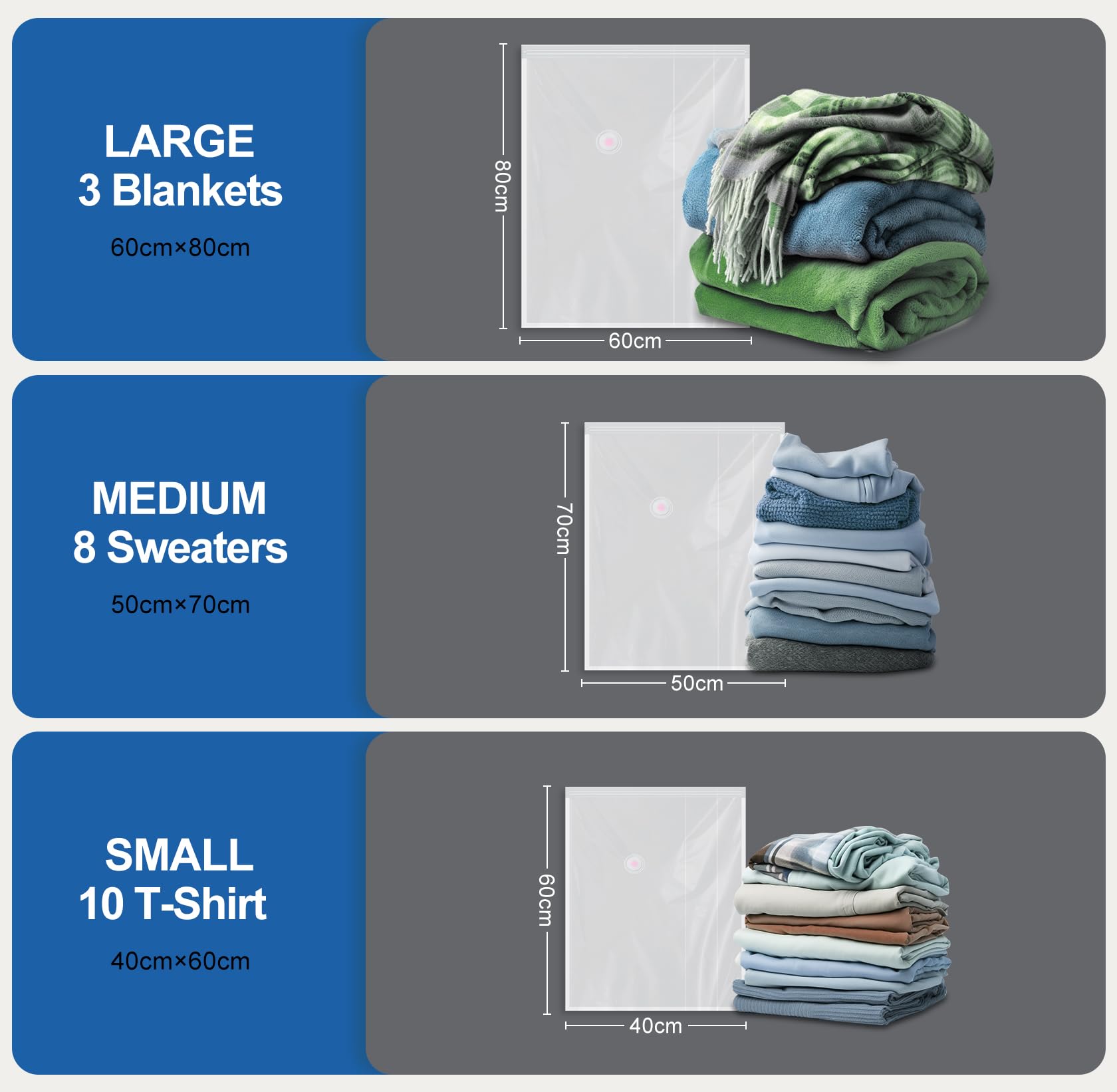 Vacbird Vacuum Bags for Clothes with Electric Pump, 8 Pack Vacuum Storage Bags (4 Large, 2 Medium, 2 Small), Reusable for