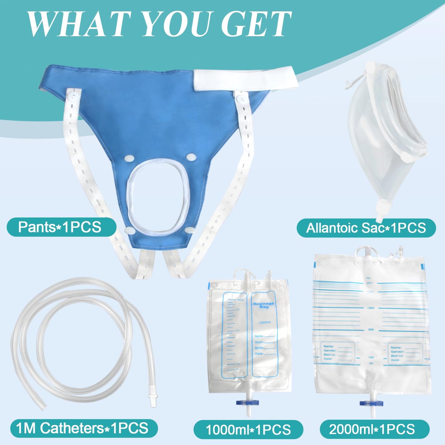 Urinal Bottles for Men, Reusable, Portable, with 2 Urine Bags (Blue - Older Men)