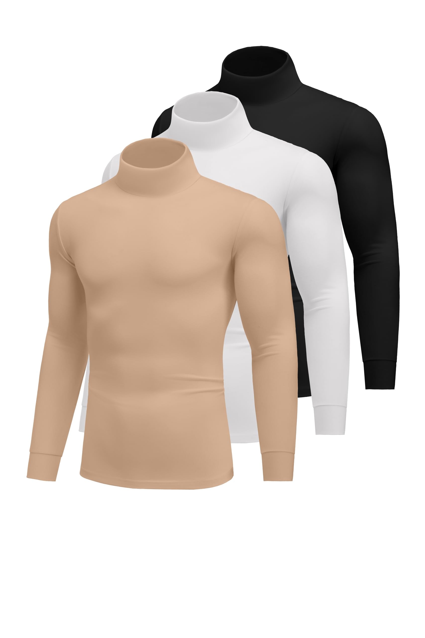 Men's Winter Thermal Undershirt Long Sleeve Turtleneck – Black, White, Khaki XL