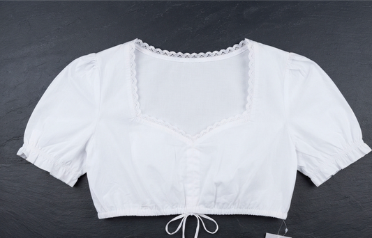 Dirndl blūze sievietēm, tradicionāla, V veida kakla izgriezums, īsas piedurknes – balta, 40