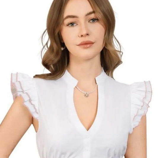 Dirndl blūze sievietēm ar īsām piedurknēm, V veida kakla izgriezumu, tradicionāla – balta, rozā