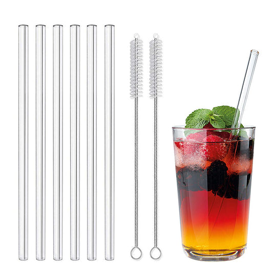 Glass Drinking Straws Reusable 6pc (3x15cm/3x21.5cm) + 2 Brushes – Clear