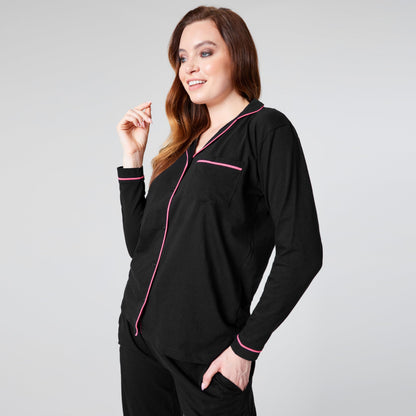 CityComfort Women's Pyjama Set Long Sleeves and Pants – Winter Christmas Black L