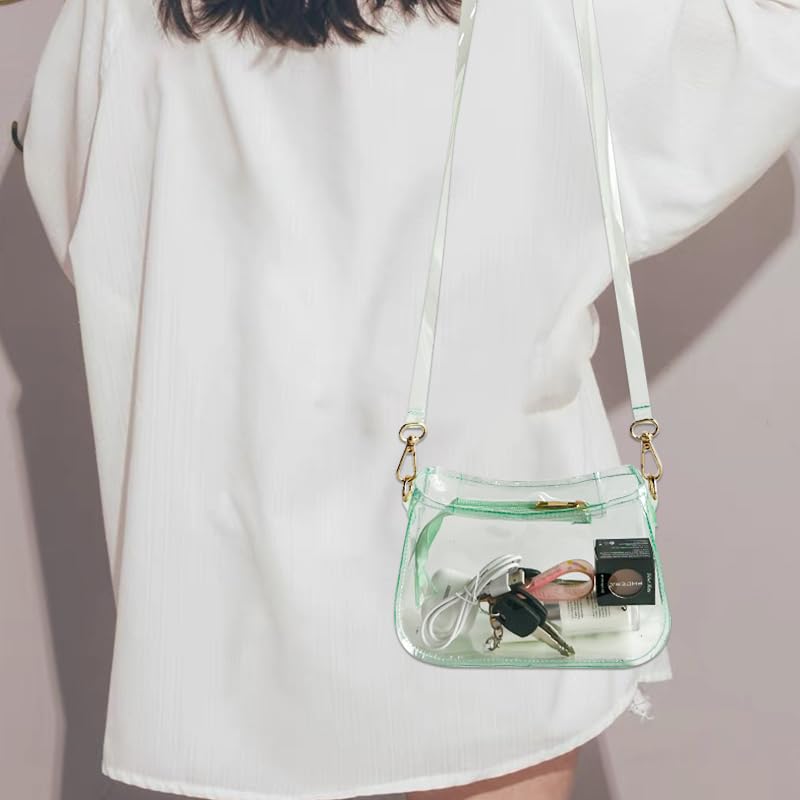 Transparent PVC Crossbody Bag Waterproof Adjustable Strap 20x12x7cm – Mint Green