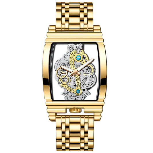 Analog Quartz Wristwatch Tonneau Case Stainless Steel Bracelet Waterproof - Two-Tone