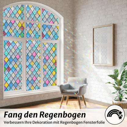 rabbitgoo Window Film Opaque Self-Adhesive, Privacy Film Window Diamond Colorful, 3D Rainbow Film Window 60x200cm Static