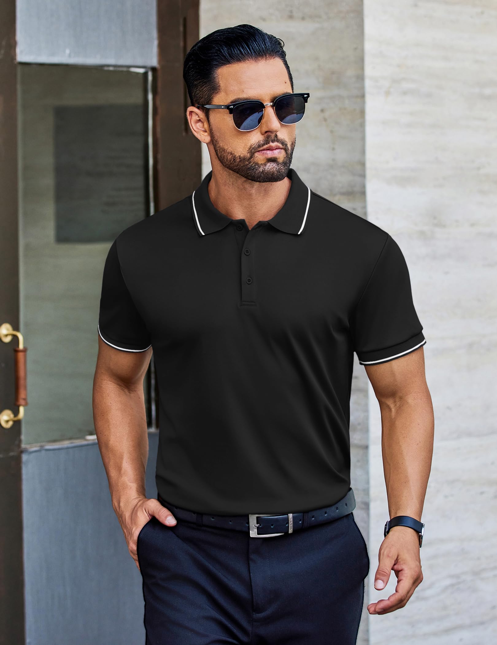 Men’s Golf Polo Shirt Short Sleeve Breathable Sport – Black XXL