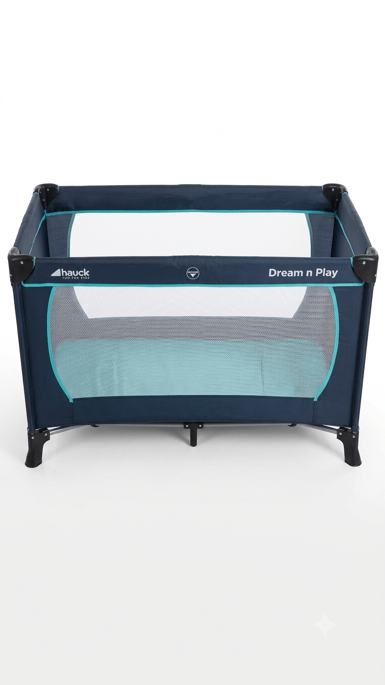 Saliekamā ceļojumu gultiņa Hauck Dream n Play (zila/tumši zila) - Gultify
