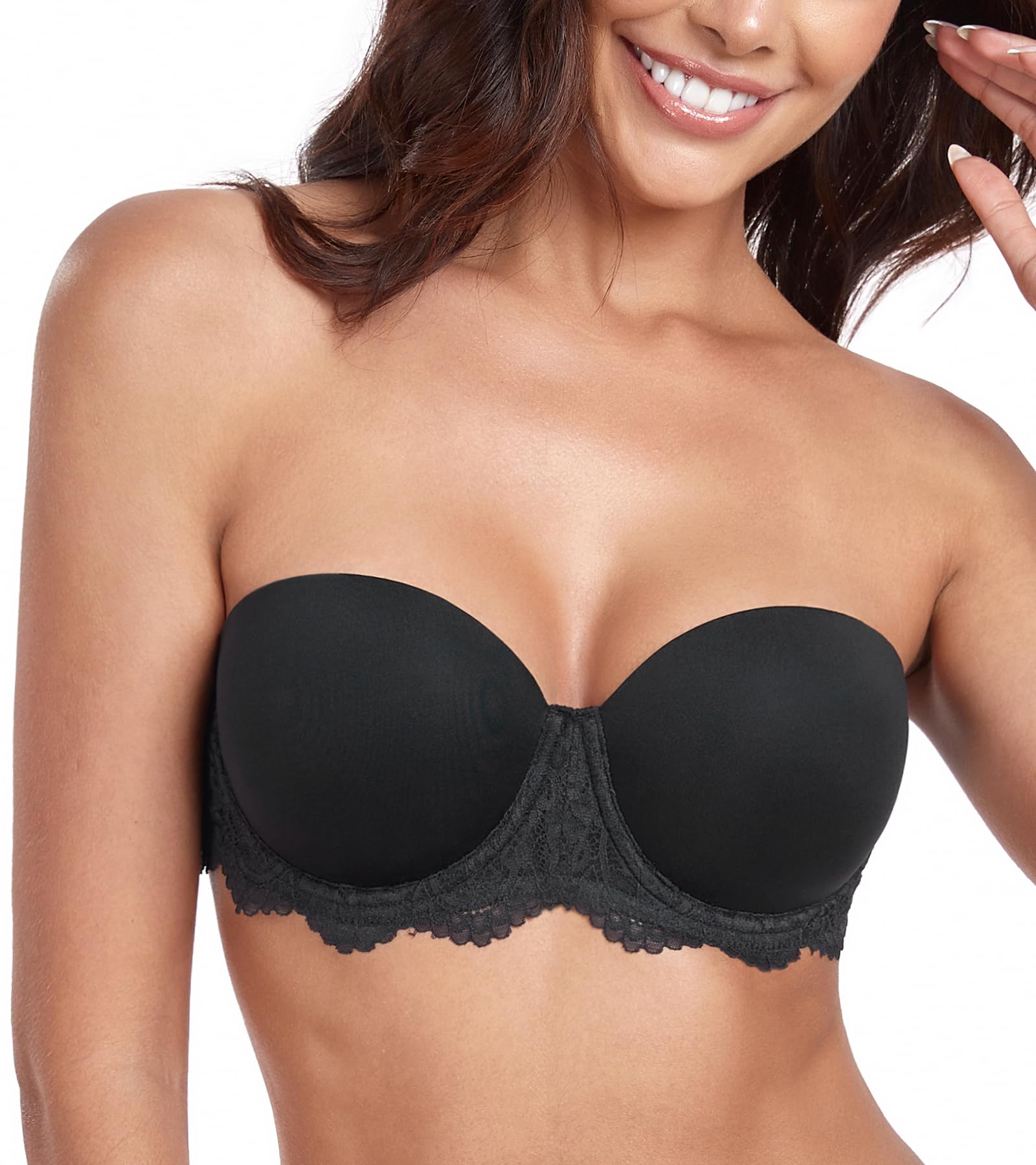 Plus Size Strapless Underwire Push-Up Bra Lace Open Back – Black 105F