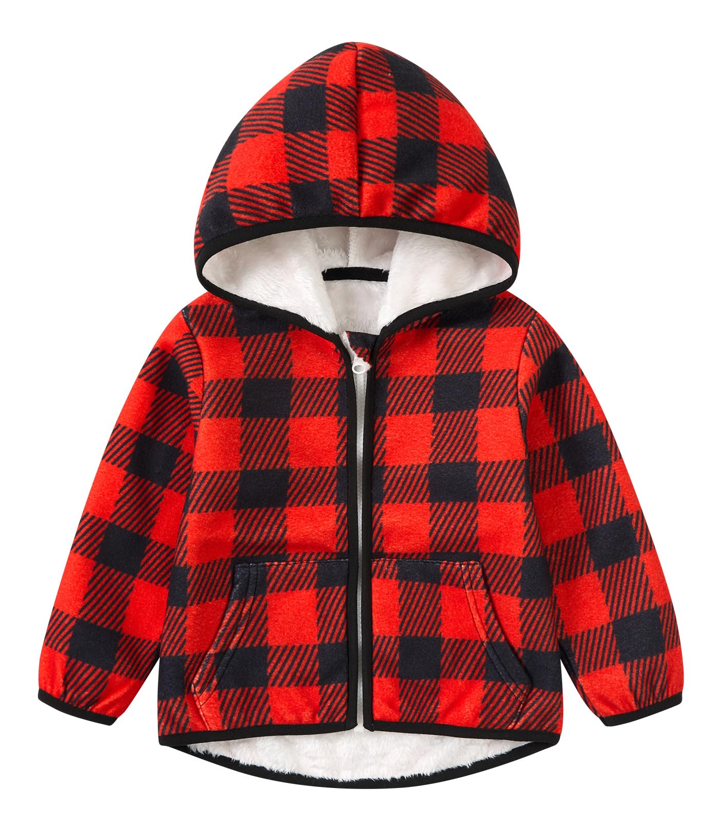 Toddler Girls Hooded Mesh Fleece Jacket Zipper – Red/Black 2–3 Years