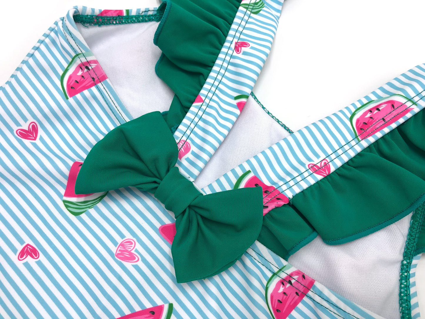 Girls' One-Piece Swimsuit Ruffle Print with Headband – Watermelon 3-4 yrs