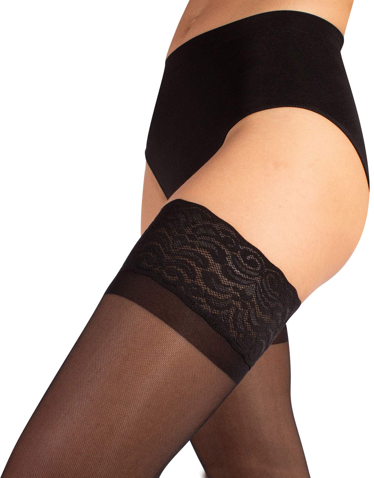 CALZITALY Thigh Highs with Graduated Compression | Support Stockings Medium Compression 10-14 mm/Hg | Black, Skin Color | S,
