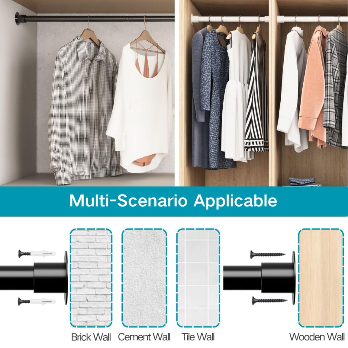Adjustable Wardrobe Rail Heavy Duty Clothes Rod 68-90cm Ø32mm – White
