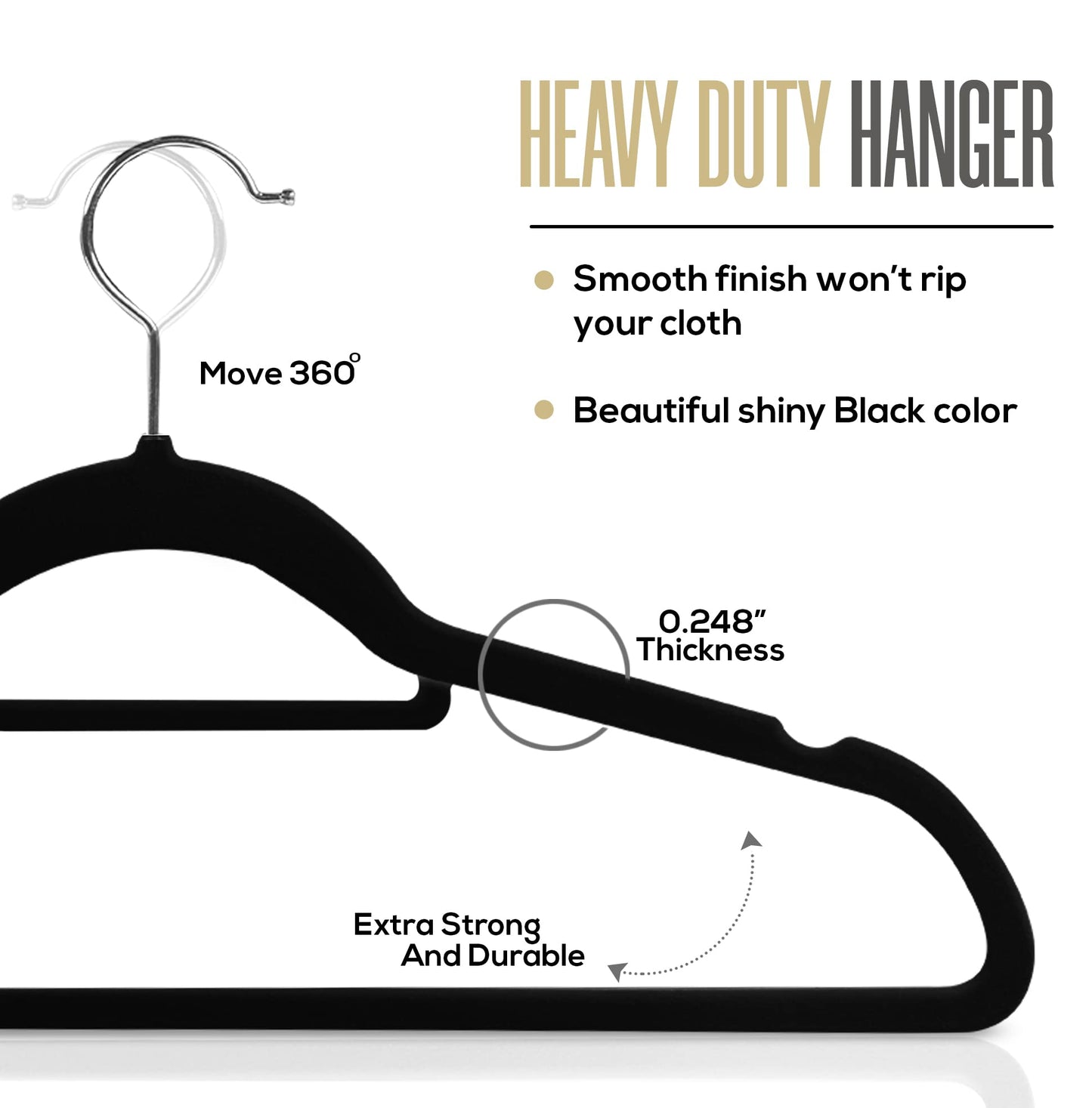 Utopia Home Premium Non-Slip Clothes Hangers - Heavy Duty Velvet Hangers with Tie Holder - Strong, Space Saving, for Shirts,