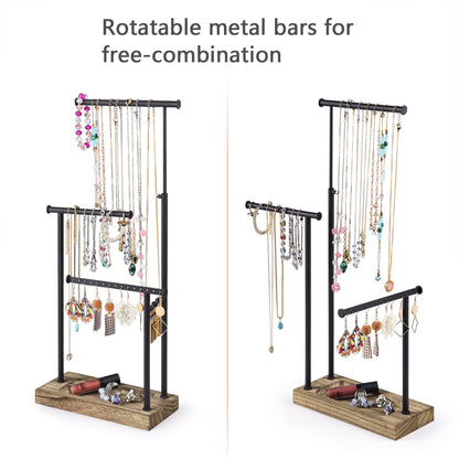 SRIWATANA Jewelry Stand Wooden Jewelry Holder Chain Holder 3 Rods Rotatable (51cm) Jewelry Tree Jewelry Storage for Necklaces