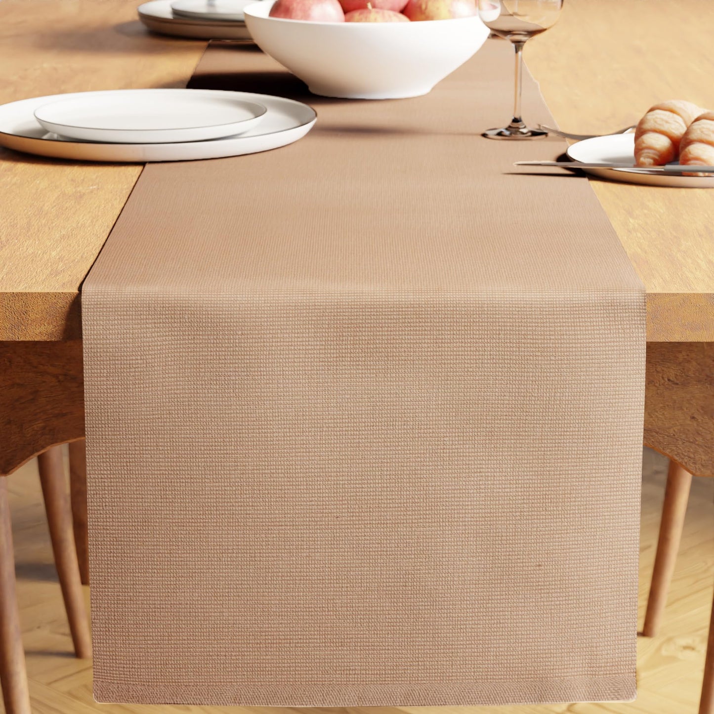 Table Runner 32x200cm Yarn-Dyed Rib Cotton Machine Washable – Beige