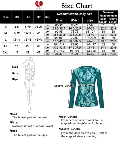 Kate Kasin Floral Printed Swimwear for Women 3 Piece Rash Guard Zipper Shirts Boyshort Sun Protection Water Sports Tankini