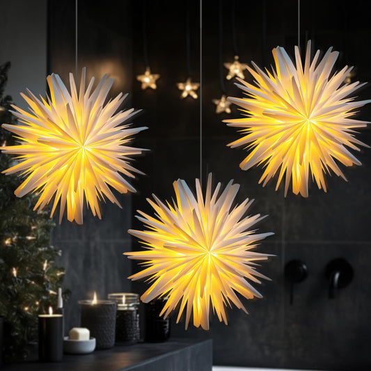 Illuminated Christmas Stars Set of 3 45cm Paper Decorations – White