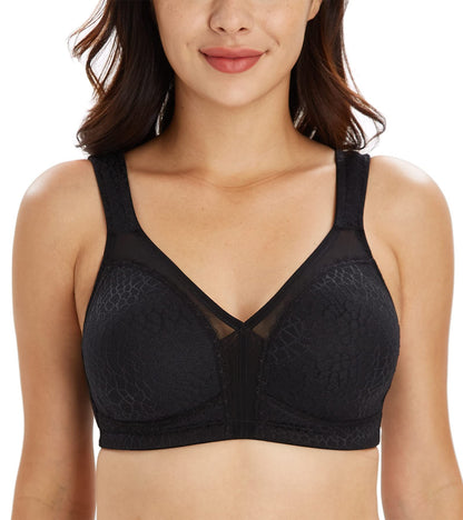 Women's Full Cup Minimizer Bra Wireless Unpadded Strong Support – Black 110C