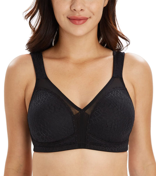Women's Full Cup Minimizer Bra Wireless Unpadded Strong Support – Black 110C