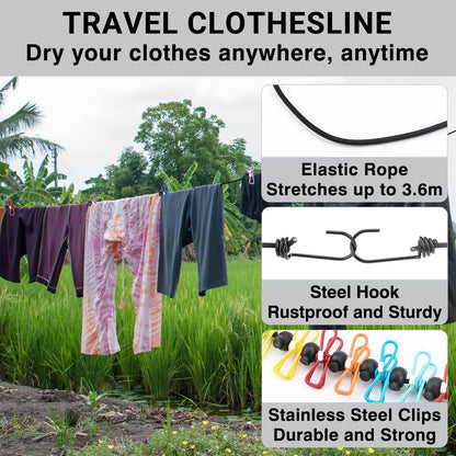 Travel Wash Bag & Retractable Clothesline - Camping Washing Machine - Durable Travel Washing Bag - Portable Manual Washing