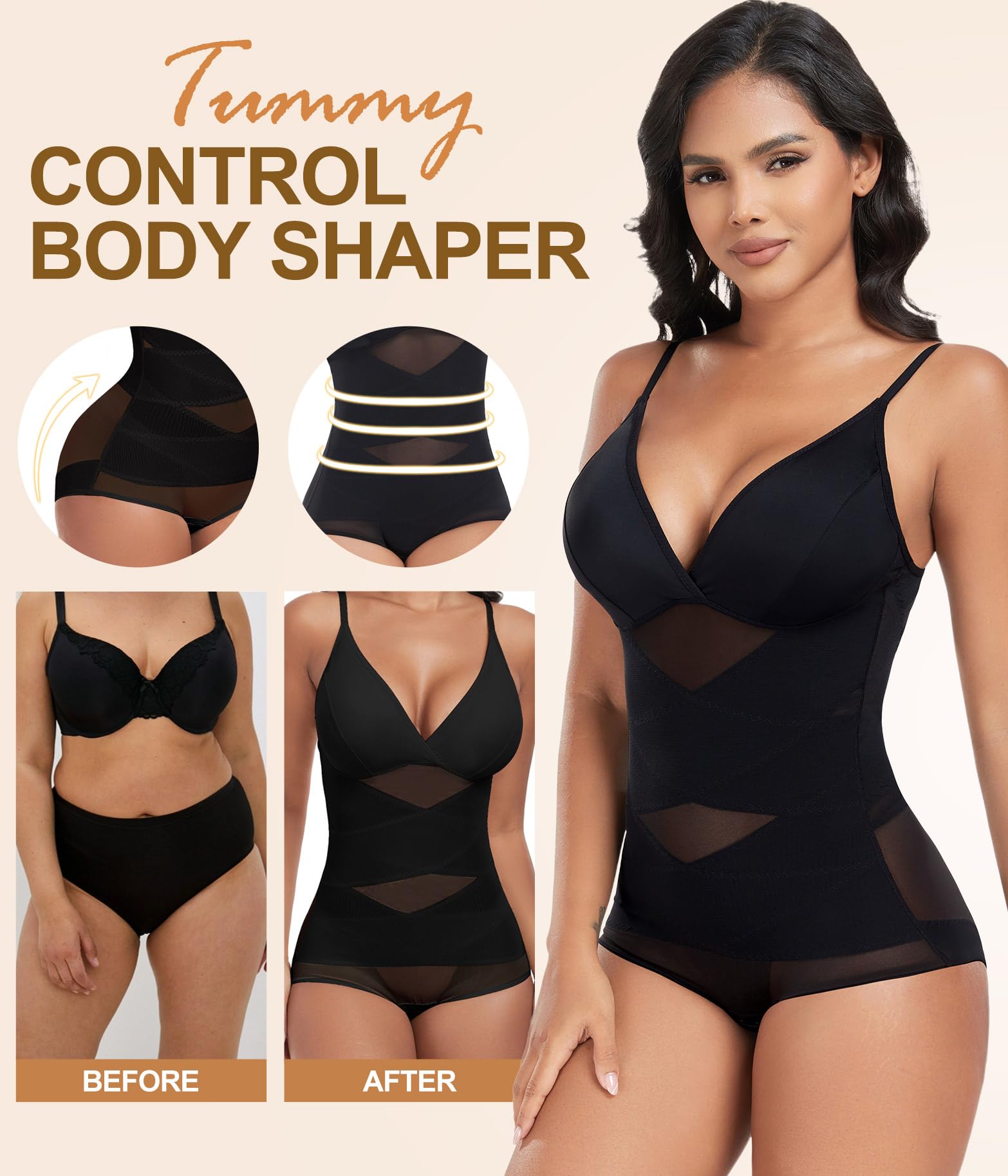 Niwicee Shapewear Women's Tummy Control Bodysuit Figure Shaping Shaping Bodysuits Seamless Body Shaper Adjustable Shoulder