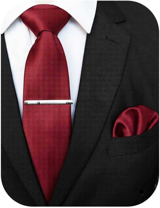 Men's Matte Tie Set with Pocket Square & Tie Clip – Chestnut Brown
