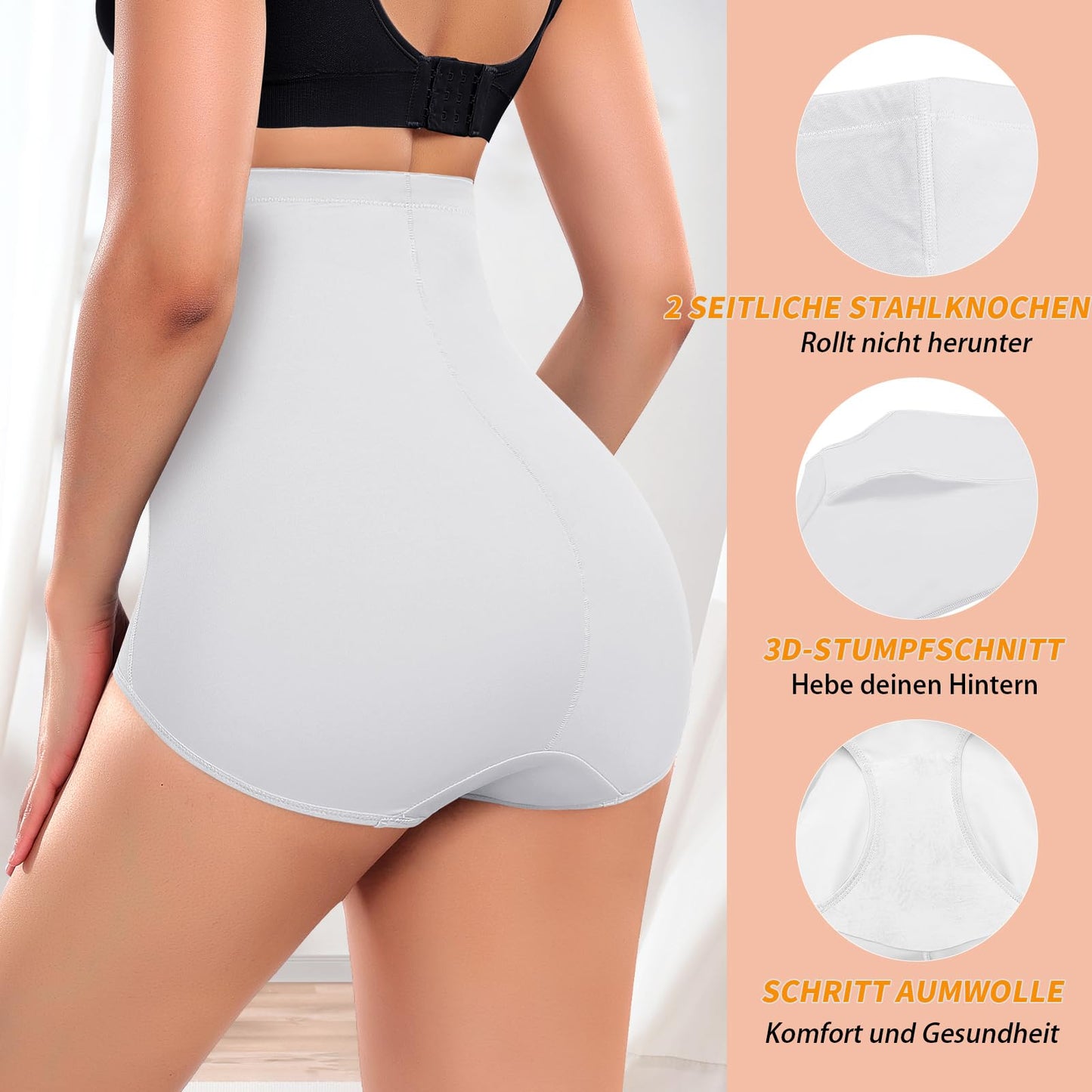 Women's High Waist Tummy Control Shapewear Briefs – White M