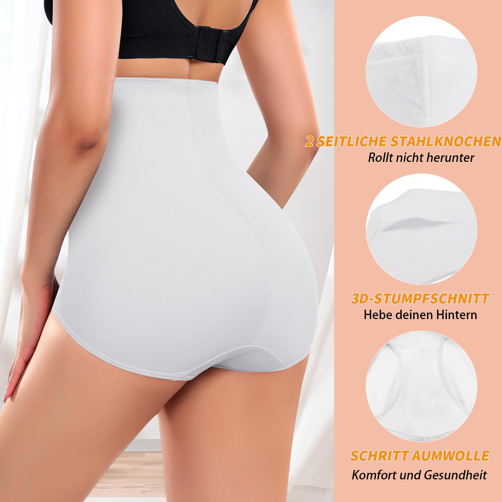 Women's High Waist Tummy Control Shapewear Briefs – White M