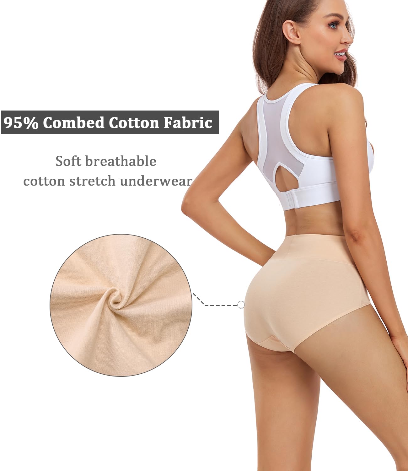 Women's High Waist Cotton Panties 4-Pack Comfortable Breathable – Black/Apricot XXL