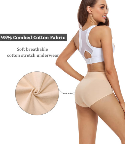Women's High Waist Cotton Panties 4-Pack Comfortable Breathable – Black/Apricot XXL