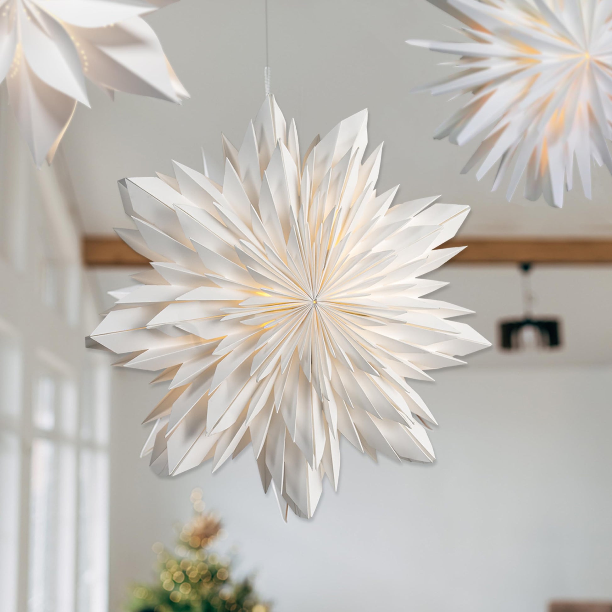 EANLOLY Set of 3 Illuminated Christmas Stars 3D Window Decorations – White
