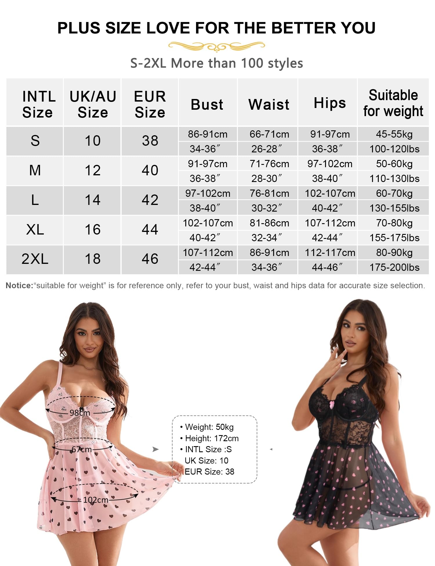 comeondear Babydoll Negligee Plus Size Lingerie Set with Push-Up Cups – Black XL