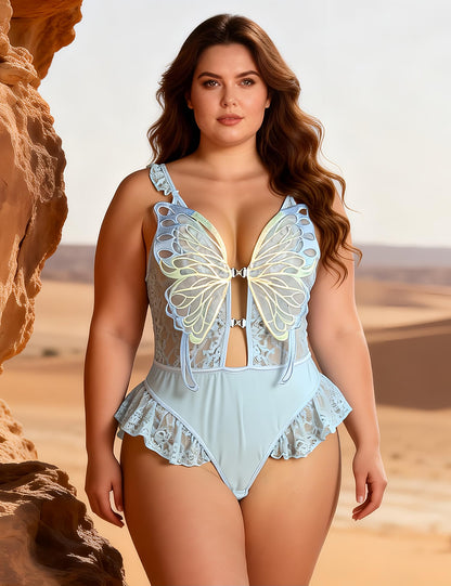 Lace Bodysuit Teddy One-Piece Deep V Floral Sheer Lingerie – XL