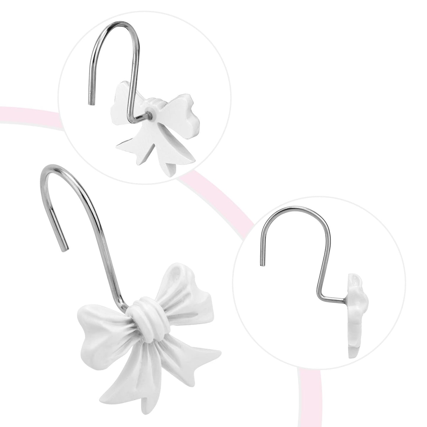 Shower Curtain Hooks 12pcs Bow Knot Decorative Metal Rings – White