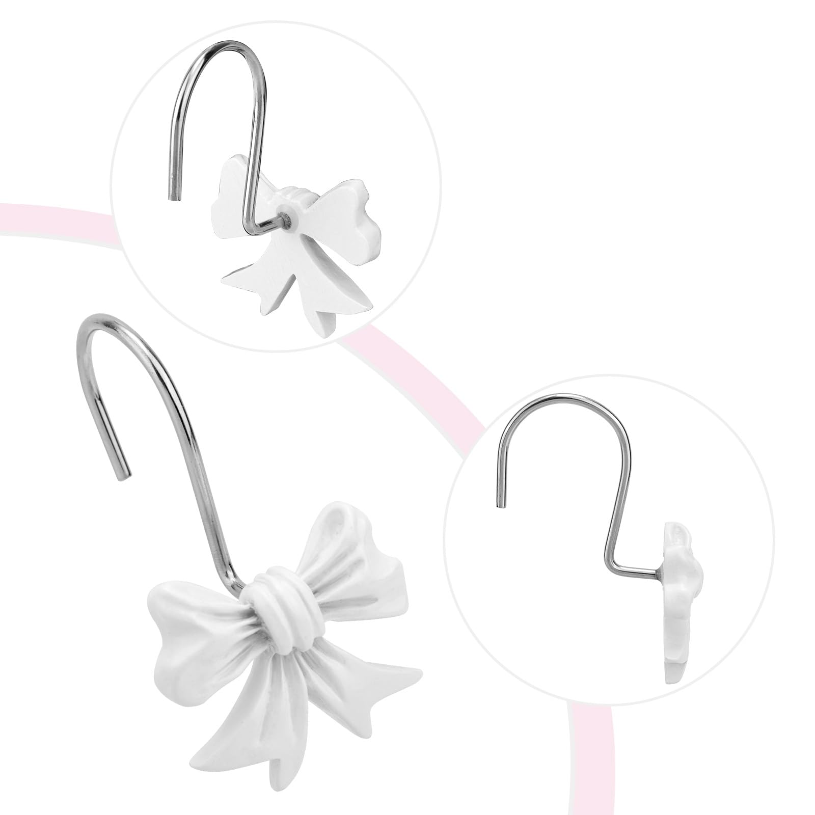 Shower Curtain Hooks 12pcs Bow Knot Decorative Metal Rings – White